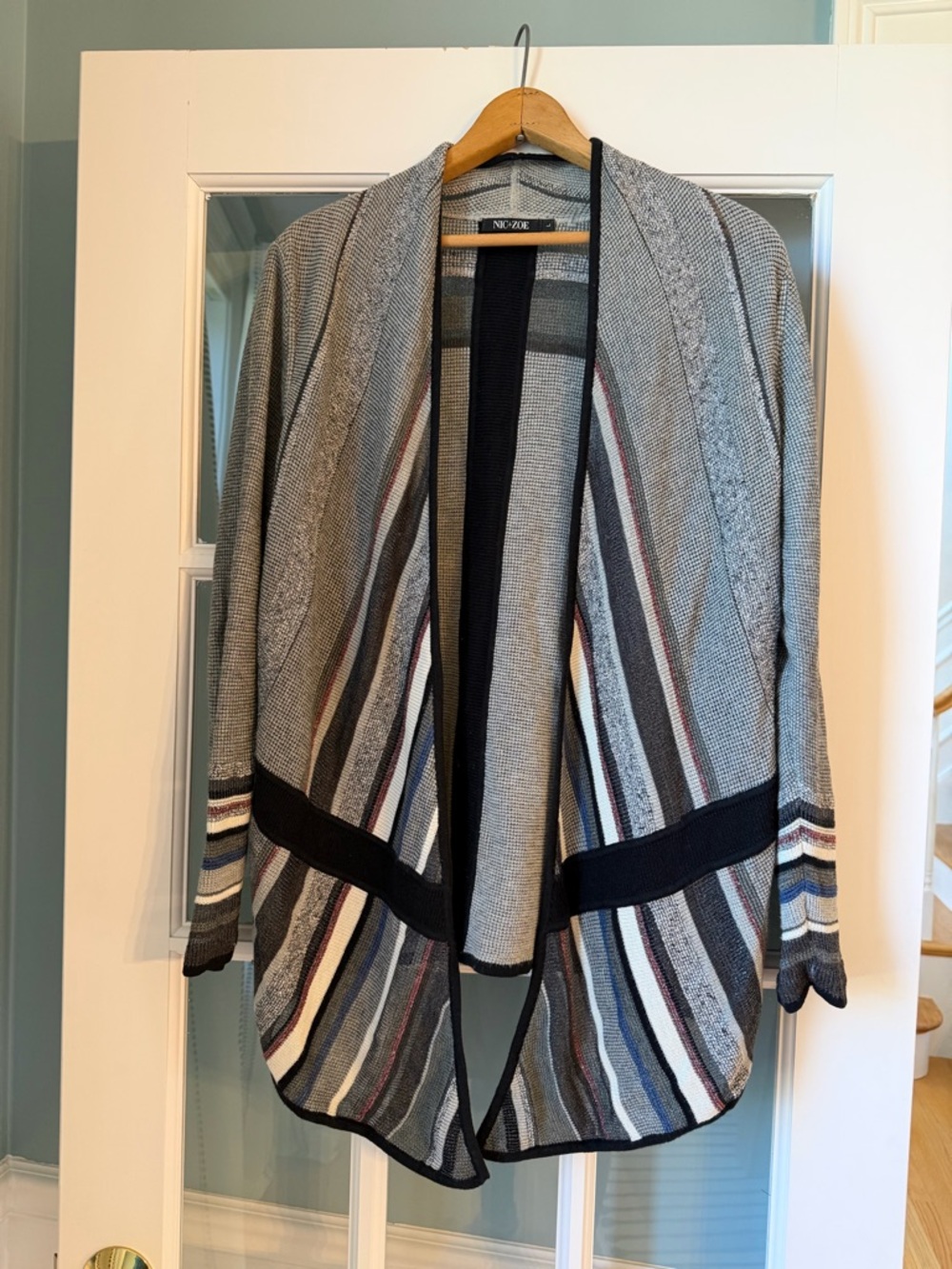 NIC+ZOE Gray Striped Open Cardigan with Multicolor Accents
